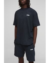 Boohoo - Conjunto Oversize Man Desteñido De Pantalón Corto Y Camiseta Con Cuello Extendido - Lyst