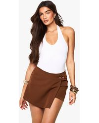 Boohoo - Woven Button Wrap Skort - Lyst