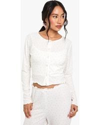Boohoo - Mix & Match Floral Print Soft Rib Button Through Long Sleeved Pyjama Top - Lyst