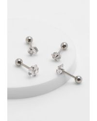 Boohoo Diamante Mixed Cartilage 4 Pack Earrings - Gray