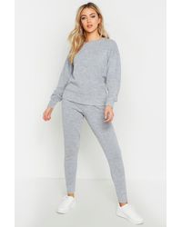 Boohoo Crew Neck Heavy Knitted Lounge Set - Gray
