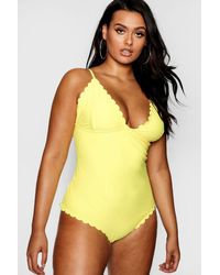 Boohoo Womens Plus Ellie Scallop Edge Swimsuit - yellow - 50, Yellow - Gelb