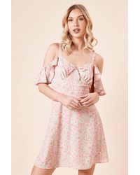 Dorothy Perkins - Floral Tie Front Cold Shoulder Mini Dress - Lyst