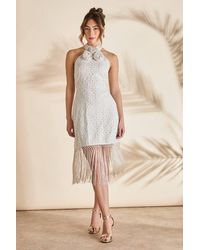 Coast - Broderie Embellished Fringe Halter Dress - Lyst