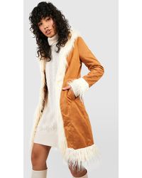boohoo Women's Faux Fur Trim Suedette Coat