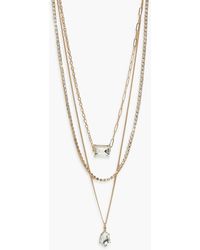 Boohoo Diamante Chain Layered Necklace - Metallic