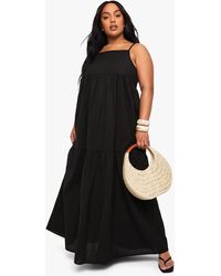 Boohoo - Plus Tiered Linen Look Strappy Maxi Dress - Lyst