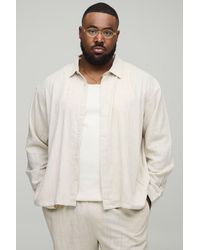 BoohooMAN - Plus Oversized Heavyweight Linen Concealed Placket Shirt Jacket - Lyst