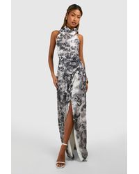 Boohoo - Chiffon Maxi Leopard Print Halterneck Dress - Lyst