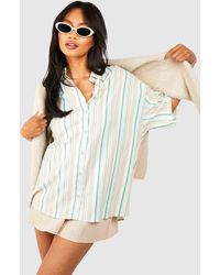 Boohoo - Multi Stripe Linen Look Oversized Short Sleeve Shirt - Lyst