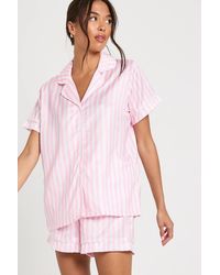 Boohoo - Candy Stripe Satin Short Sleeve Shirt & Shorts Pyjama Set - Lyst