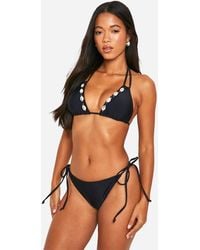 Boohoo - Shell Trim Ruched Triangle Bikini Top & Tie Side Bikini Bottoms Set - Lyst