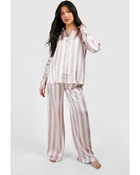 Boohoo - Maternity Satin Stripe Pyjama Trouser Set - Lyst
