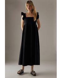 Warehouse - Denim Square Neck Frill Smock Midi Dress - Lyst