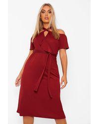 plus plunge ruffle belt midi dress