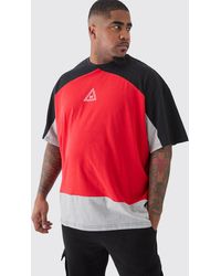 BoohooMAN - Plus Oversized Branded Colour Block T-shirt In Red - Lyst