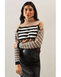 Wallis - Striped Roll Neck Slouchy Sweater - Lyst