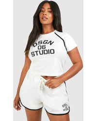 Boohoo - Plus Dsgn Studio Piping Fitted Tee And Short Set - Lyst