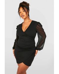 Boohoo - Plus Mesh Wrap Dress - Lyst