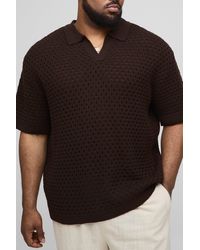 Boohoo - Plus Oversized Chunky Crochet V Neck T-Shirt - Lyst