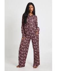 Boohoo - Mixed Bow Print Long Sleeve Shirt & Trousers Pyjama Set - Lyst