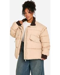 Boohoo - Plus Contrast Collar Oversized Puffer Jacket - Lyst