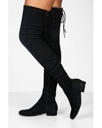 Boohoo Lucy Flat Tie Back Over The Knee Boot - Black