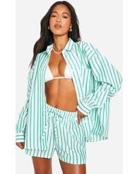 Boohoo - Fine Stripe Oversized Shirt And Short Beach Co-ord - Lyst