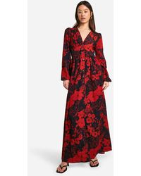 Boohoo - Tall Floral Print Button Through Plunge Maxi - Lyst