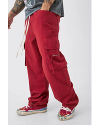BoohooMAN - Baggy Fit Elasticated Waist Extended Drawcord Cargo Trousers - Lyst