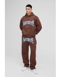 BoohooMAN - Oversized Boxy Homme Pu Applique Hooded Tracksuit - Lyst