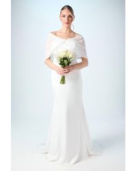 Coast - Chiffon Bardot Satin Maxi Wedding Dress With Drape Detail - Lyst