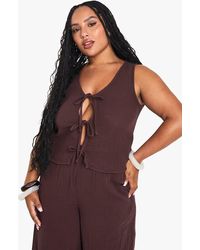 Boohoo - Plus Cheesecloth Tie Front Sleeveless Top - Lyst