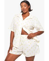 Boohoo - Plus Lemon Print Waffle Shirt Pj Short - Lyst