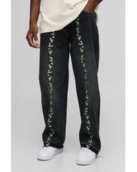 Boohoo - Relaxed Floral Embroidery Denim Jeans With Let Down Hem - Lyst