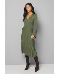 Wallis - Statement Button Pleated Knitted Dress - Lyst