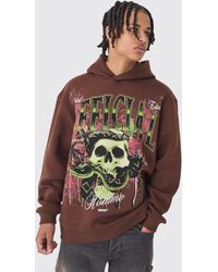 BoohooMAN - Oversize Official Hoodie mit Totenkopf-Print - Lyst