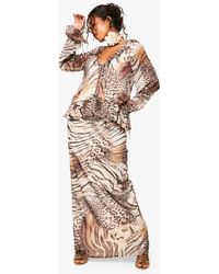 Boohoo - Falda Maxi De Chifón Con Estampado Animal - Lyst