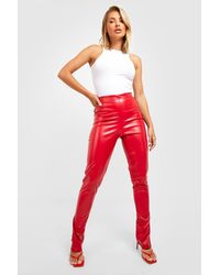 Boohoo Split Hem High Waisted Leather Look Leggings - Red