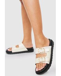Boohoo - Double Strap Buckle Footbed Slider - Lyst