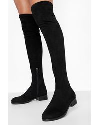 Boohoo Flat Over The Knee Thigh High Boot - Black