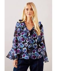 Wallis - Petite Floral Ruffle Detail Blouse - Lyst