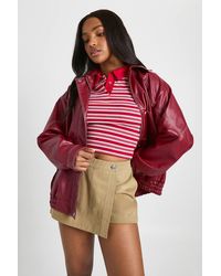 Boohoo - Faux Leather Contrast Stitch Bomber Jacket - Lyst