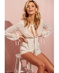 Boohoo Womens Sheer Bodice Blouson Sleeve Romper - White - 10