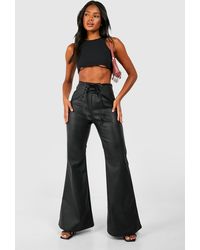 Boohoo - Leather Look Lace Up Flared Trouser - Lyst