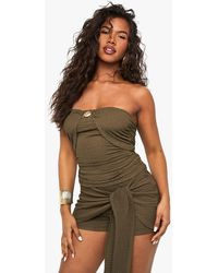 Boohoo - Textured Shell Trim Detail Bandeau Top - Lyst