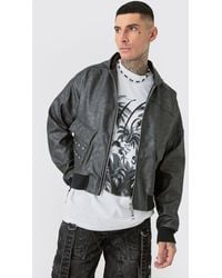 BoohooMAN - Tall Washed Pu Hooded Bomber - Lyst