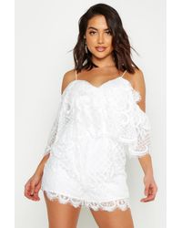 Boohoo Lace Cold Shoulder Playsuit - White
