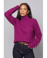 Wallis - Rib Panel Button Sleeve Sweater - Lyst