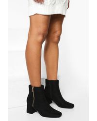 Boohoo - Wide Fit Zip Detail Block Heel Ankle Boots - Lyst